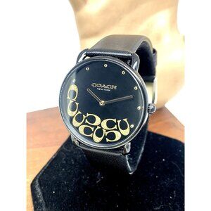 Coach Men's Watch 14504525 Elliot Quartz Gold Black Dial Leather Strap 36mm